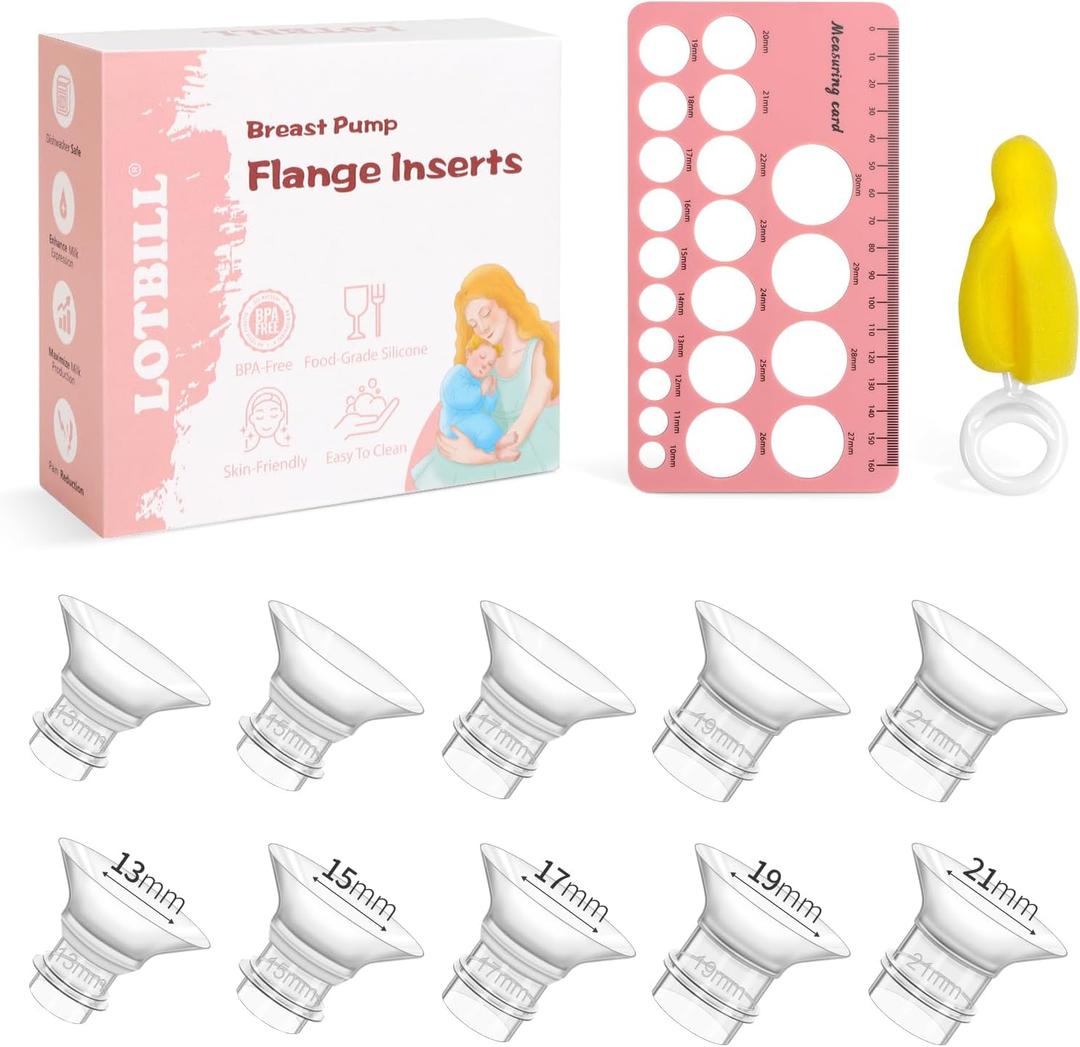 Flange Insert 13/15/17/19/21mm 10PCS Compatible with Momcozy S12 Pro/S9 Pro/S12/S9/Medela/Spectra etc Wearable Breast Pump 24mm Flange/Shield, Reduce 24mm Tunnel Down to Correct Size