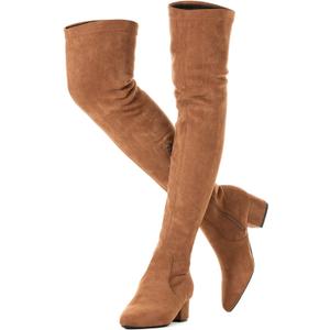 N.N.G Women Over the Knee Boots Low Heel Winter Block Suede Thigh High Chunky OTK Long Comfort (6.5)