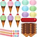 12 Set Large Ice Cream Paper Lanterns Balloons 18 Inch DIY Cone Kit Giant Sweet Ice Cream Sprinkle Cone Decorations for Summer Theme Birthday Baby Shower Bridal Shower Party Favor