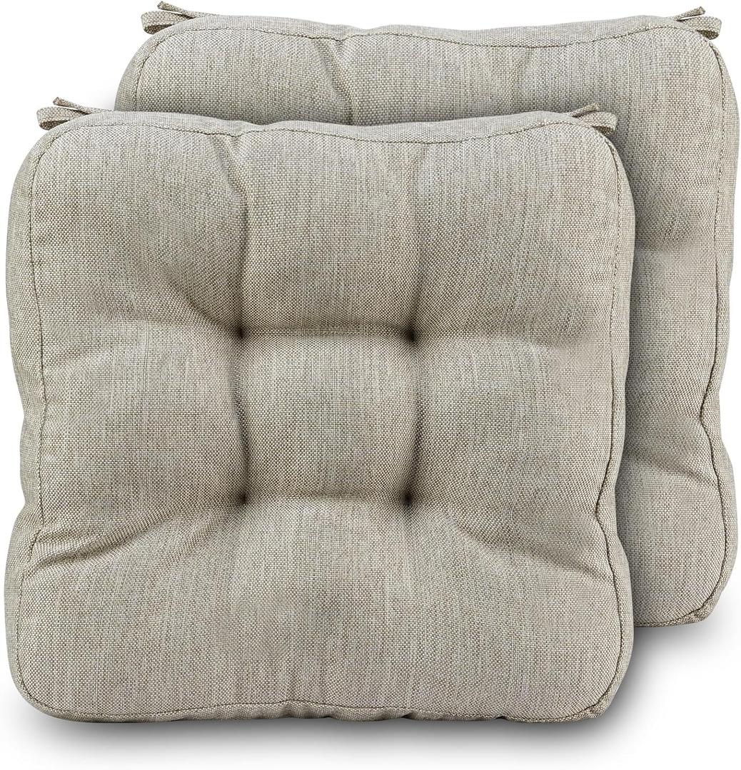 Chair Cushions for Dining Chairs 2 Pack - Thickened 3.5" Kitchen Chair Pads with Ties and Non-Slip Backing, Tufted Memory Foam Seat Cushions 16.5'' x 16.5'', Set of 2, Beige