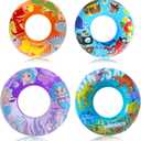 4 Pack Inflatable Pool Floats, 36" & 24" Pool Tubes for All Ages, Unique Dino, Mermaid, Pirate Inner Tube Floaties for Swimming, Swim Ring and Pool Party Toys for Kids 3-5 4-8 8-12, Teens, Adults