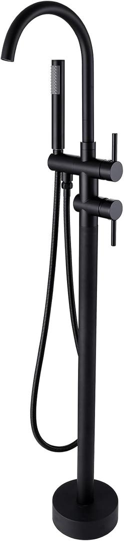 Taplong Matte Black Freestanding Tub Filler Faucet, Floor Mount Bathtub Faucet with Single Handle Handheld Shower, High Flow Bathroom Tub Faucet-51005B