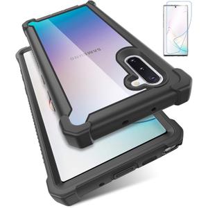 Case for Samsung Galaxy Note 10 Case with Screen Protector, Full Body Protective Hybrid Dual Layer Shockproof Acrylic Back Case Cover for Galaxy Note 10 5G 6.3 inch (Black)