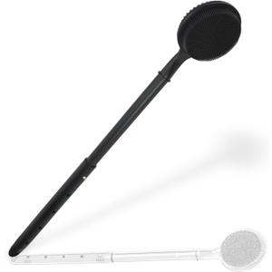 OZNER 24 Inches Silicone Back Scrubber for Shower - Extendable Long Handle Shower Brush with Dual-Sided Bristles - Exfoliating Body Scrubber for Sensitive Skin - Perfect for Men & Women (Black)