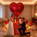 Ganeen 2040 Pcs Romantic Proposal Decoration Kit with Heart & LOVE Balloons, 2000 Rose Petals, LED Lights, Red Gauze for Anniversary, Valentine's Day, Wedding Office Classroom School Decor
