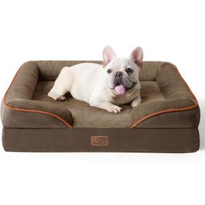 Bedsure Orthopedic Dog Bed Medium Size Dogs - Washable Medium Dog Cat Bed Waterproof, Comfort Pet Couch Sofa with Washable Removable Cover, Pets Bed with Nonskid Bottom, Brown, 28"