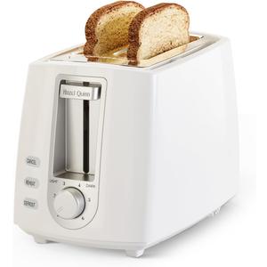 Hazel Quinn 2-Slice Compact Toaster - Wide Slots for Thick Bread & Bagels, 6 Browning Levels, Even Heating, Removable Crumb Tray, Quick Toast, Ideal for Breakfast & Small Kitchen - White