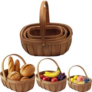 3Pack Harvest Basket, Garden Baskets with Handles, Handmade Woven Fruits Vegetable Storage Serving Holder, Gift Packing Woven, Flower Girl