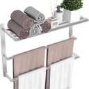 Towel Racks for Bathroom, 24 in Towel Shelf with Double Towel Bar, Stainless Steel Towel Storage for Lavatory Wall Mounted, 3-Tier Towel Hanger Towel Holder, Brushed Nickel