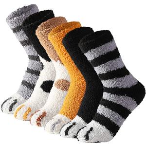 6 Pairs Cute Cat Paw Socks Women Winter Fuzzy Cozy Plush Slipper Socks