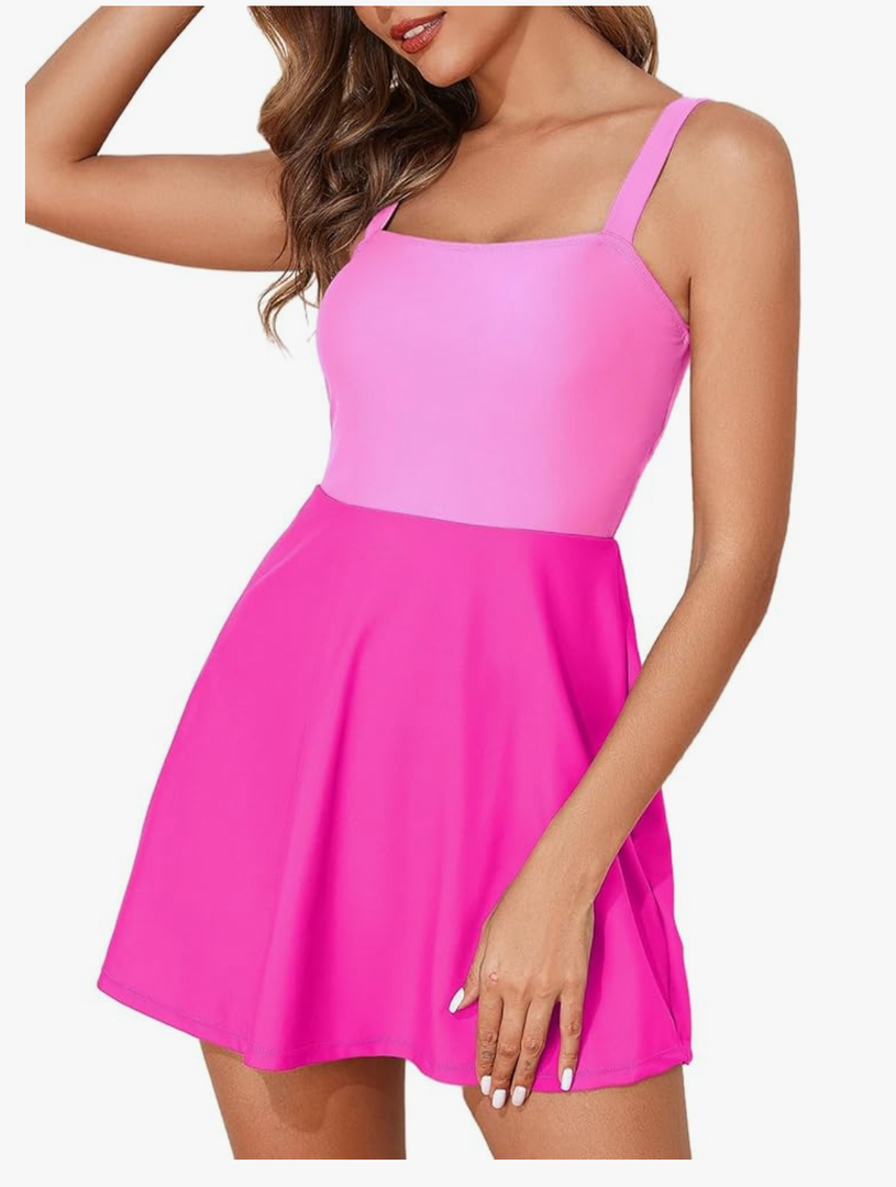 Aleumdr Women's One Piece Swimsuit Tummy Control Swim Dress Modest Full Coverage Skirt Bathing Suit with Pockets, Size Large