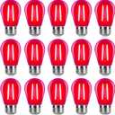 S14 LED Red Light Bulb 2 Watt String Light Replacement Bulbs, Shatterproof Waterproof Decorative E26 Red Filament Edison Outdoor Light Bulbs for Christmas & Halloween Decorations, Pack of 15 