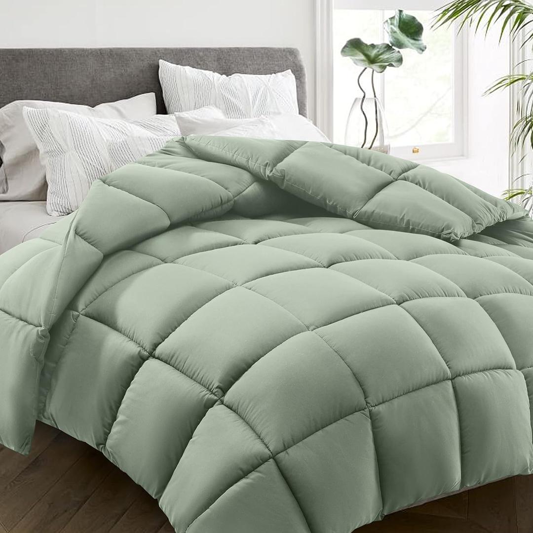 HYLEORY All Season Queen Size Bed Comforter - Cooling Down Alternative Quilted Duvet Insert with Corner Tabs - Winter Warm - Machine Washable - Sage Green