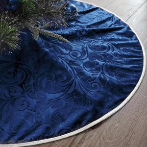 Bunny Chorus Christmas Tree Skirt: 36 Inch Blue Silver Luxury Velvet Plush Fur Christmas Tree Skirts with Embossed Floral Pattern, Vintage Royal Xmas Tree Holiday Decorations for Christmas Home Decor
