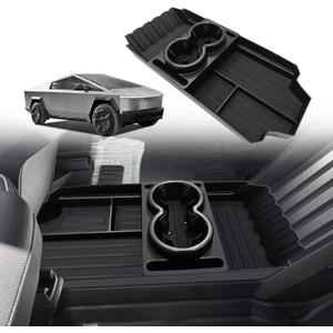 BestEvMod Front Lower Center Console Organizer Tray Compatible with Tesla Cybertruck 2025 2024 Fit 32oz Bottle Interior Accessories ABS Material with PVC Trim Floor Console Storage (Floor Organizer)