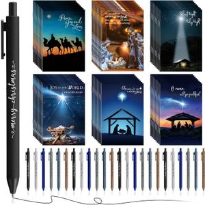 Qilery 24 Set Christmas Christian Nativity Jesus Gifts Bulk Bible Verse Notepads and Pens with Scripture Religious Church Inspirational Gifts for Women Men Staff Coworker