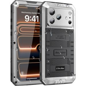 Beasyjoy for iPhone 17 Pro Max Case Waterproof, Heavy Duty Metal Case with Built-in Screen Protector, Full Body Rugged Military Grade Shockproof Dustproof Cover for Construction Outdoor 6.9", Silver