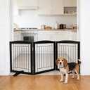Dog Fence Indoor,Dog Gate Indoor for Doorway pet gate -3-Panel Freestanding, Hallways, House or Stairs -60x24-Inch Retractable Foldable Expandable Wood Pet by SFJC (Grey) ﻿