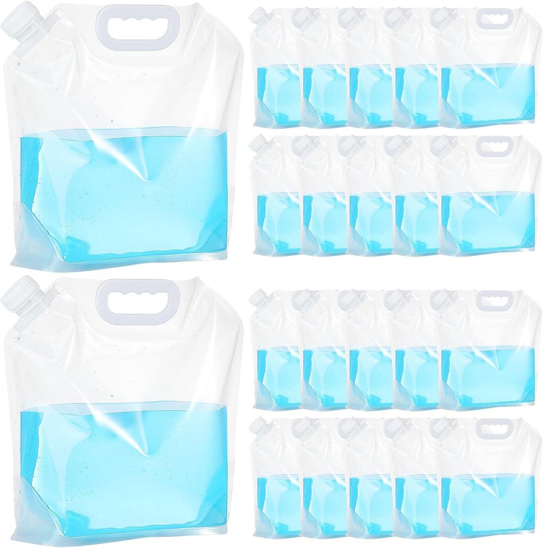 Zubebe 20 Pcs x 1.3 Gallon Collapsible Water Emergency Container Bag 26 Gallon Freezable BPA Free Food Grade Clear Plastic Storage Foldable Bottle for Camping Riding
