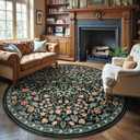 Moynesa Floral Round Area Rugs 6ft, Washable Boho Round Living Room Rug, Non Slip Soft Large Circle Rugs for Dining Room, Botanical Ultra Thin Floor Carpet for Bedroom Kitchen, Black