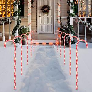 Joiedomi 28" Christmas Candy Cane Pathway Markers, 12 Packs Pinstripe Yard Decor with 108 Warm White Lights for Indoor and Walkway Outdoor Decorations