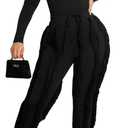 EDITCOZY Women Sexy Two Piece Outfits Fringe Pants Set Long Sleeve Club 2 Piece Going Out Birthday Party Night (Black, L)