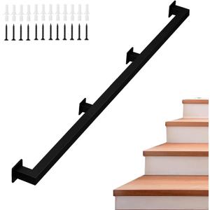 8FT Square Stair HandrailBlack Industrial Iron Hand Railing, Wall Support Handle for Indoor Stairs & Outdoor Decks, Non-Slip & Rust-Resistant,Safety Grab Handle 8FT Square Stair HandrailBlack Industrial Iron Hand Railing, Wall Support Handle for Indoor Stairs & Outdoor Decks, Non-Slip & Rust-Resistant,Safety Grab Handle