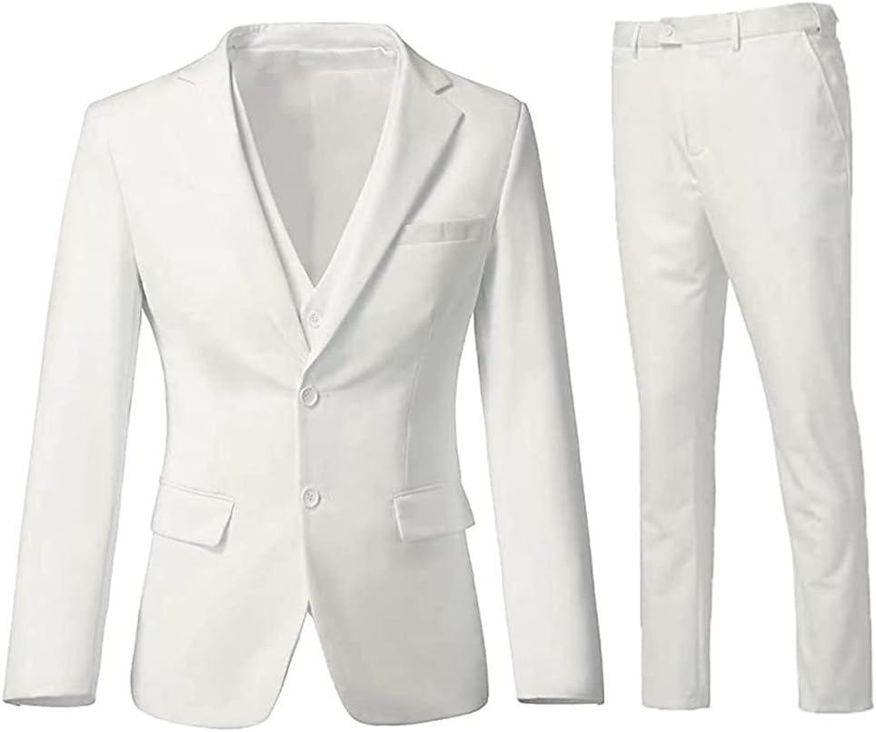 Men's 3 Piece Slim Fit Suit Set, Two Button Blazer Solid Jacket Vest Pants Wedding Business Suit (X-Small, Ivory)