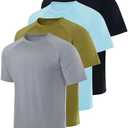 Real Essentials 4 Pack: Mens Short Sleeve Rash Guard Shirt Quick Dry UPF 50+ Sun Protection Swim (Big & Tall)(SIZE 5XT)