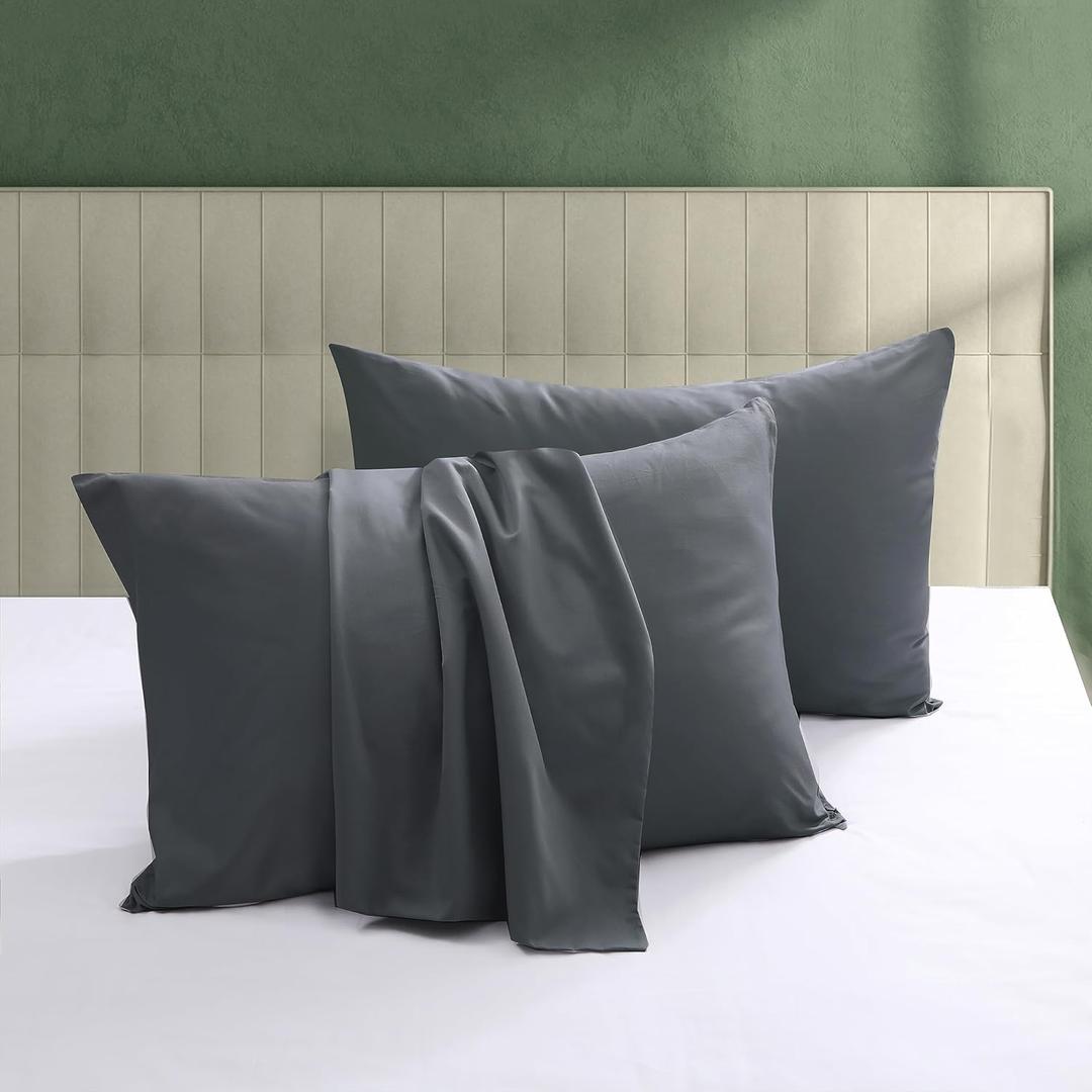 100% Egyptian Cotton Pillow Protectors Set of 4, 600 Thread Count King Size Bed Pillow Cases with Zipper, Sateen Weave Cooling Pillow Cases Quiet and Breathable Easy Care (4PCS, King, Dark Grey)