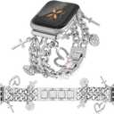 YONWORTH Cuban Chain Band Compatible with Apple Watch Bands 38/40/41/42/44/45 46 49mm Women,Bling Diamond Chain Dressy Metal Wristband Cute Charms Pendants for iWatch Series 10 9 8 7 6 5 4 3 SE Ultra