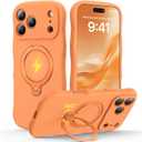 360 Spin Silicone Stand (Pro-Version) for iPhone 17 Pro Max Case: Cute Wavy [Full Camera Protection] (Fit for MagSafe) Shockproof Women Girl Phone Case for iPhone 17 Pro Max 6.9", Cosmic Orange