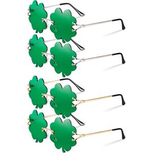 JATEBI 4 Pairs St. Patricks Day Irish Shamrock Sunglasses Green Four Leaf Clover Glasses Leprechaun Costume Eyeglasses