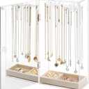Jenseits Necklace Holder Organizer, Acrylic Jewelry Organizer with Velvet Tray & Built-in Mirror, 24 Hooks Dustproof Clear Jewelry Box Storage Stand, Ring Earrings Bracelets Display Case for Women