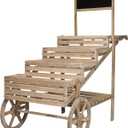 Alpine Corporation 59" Tall Indoor/Outdoor Wooden Cart Plant and Display Stand with Chalkboard
