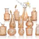 Amber Glass Vase Set of 12, Clear Bud Vases in Bulk, Mini Vases for Flowers, Small Flower Vases for Centerpieces, Vintage Decorative Embossed Vase for Home Decor, Wedding Table Decoration
