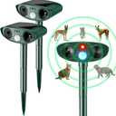 Ultrasonic Animal Repellent Outdoor Solar Powered Repeller Cat Dog Deer Deterrent Waterproof Motion Sensor Deterrent for Yard Garden Rabbit Squirrels Fox Pest(Green,2 Pieces)