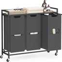 VASAGLE Laundry Sorter, 43.5 Gal. (165 L) Laundry Hamper Basket with 3 Compartments, Rolling Cart with Wheels, Shelf, Removable Bags, Pockets, Slate Gray and Charcoal Gray UBLH031G01