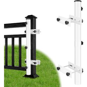 Lalafancy Balcony Umbrella Holder for Deck Railing, Post Deck Umbrella Mount Adjustable Brackets Clamp on Fence, Porch, Outdoor, Fits Pole ≤2'' & Post ≤3.9", White