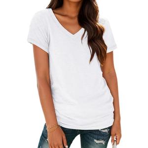 Solid Short Sleeve Shirts for Women, Soft V Neck Tshirts Shirts for Women Loose Fit Lightweight Basic Tee Tops (Medium, White)