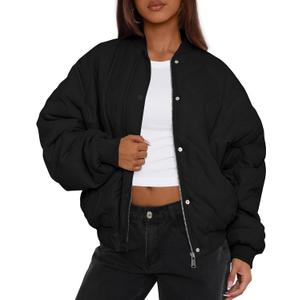 PRETTYGARDEN Women's Quilted Bomber Jacket Fall Fashion 2026 Lightweight Cropped Zip up Outerwear Winter Puffer Coats Pockets (Medium, Black)