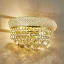 2-Lights Empire Crystal Wall Sconce Light for Living Room Dining Room Bathroom Vanity Mirrors Hallway Bedroom Closet Stairway (Gold)