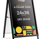 T-SIGN Sidewalk Sign for Indoor & Outdoor Sign - Open Aluminum A Frame Sign Poster Board 24x36 Inches, White Dry Erase Surface - Heavy Duty Double Sided Sandwich Board, Street Advertising Sign Board