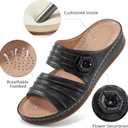 HARENCE Sandals for Women Wedge Slides: Comfortable Summer Beach Platform Shoes with Flowers Dressy Memory Foam Slip On Slide Sandals (7, Black)
