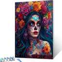 Skeleton Makeup Paint by Numbers Kits for Adult Day of The Dead Halloween Woman Painting Kits Sugar Skull Paint by Numbers Kits on Canvas Perfect for Gift Home Wall Decor Without Framed 16''W x 20''H (Skull Girl-04)