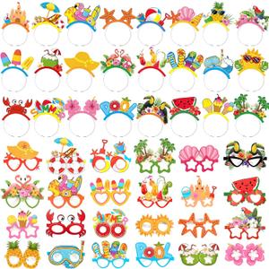 48 Pcs Luau Hawaiian Party Sunglasses Headbands Summer Pool Photo Props for Adults Tropical Party Supplies Decor(Summer)