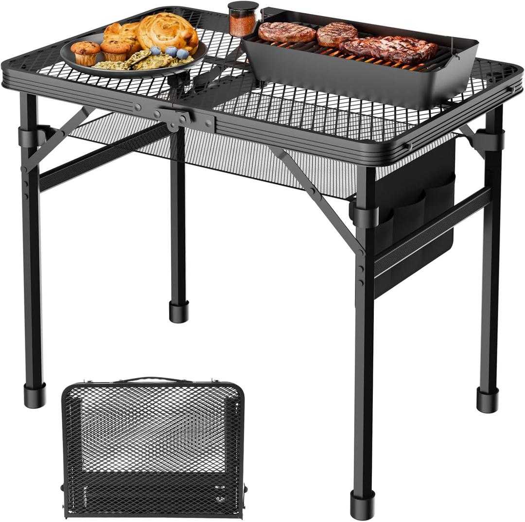 WildFinder Folding Table, 2x1.3 FT Camping Table with Mesh Desktop,Folding Grill Table with Mesh Bag,Portable Outdoor for Picnic,Camping,BBQ,Beach(Black)