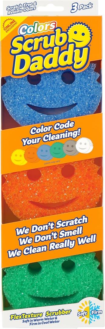 Scrub Daddy Color Sponges - Scratch-Free Multipurpose Dish Sponges for Kitchen, Bathroom & Household Cleaning - Made with BPA-Free Polymer Foam (3 Count)