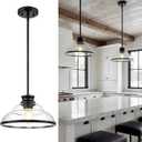 kudos Pendant Lights Kitchen Island, 11" Black Pendant Lights with Seeded Glass Shade, Farmhouse Large Pendant Light fixtures for Kitchen Sink Dining Room Hallways, KDPL14-BK