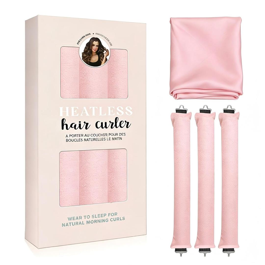 Heatless Hair Curler 3pcs Heatless Curling Rod Overnight Soft Hair Rollers to Sleep No Heat Curls Overnight Curlers for All Hair Types (Pink) Healthy and Stylish,With Satin Wrap No Heat Needed